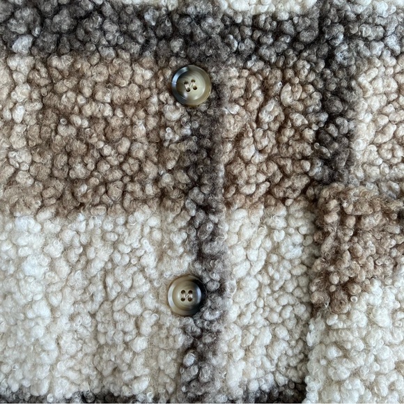 SHEIN CURVE LUNE Plus Plaid Pattern Drop Shoulder Teddy Coat Tan Cream Sz 2X - Picture 8 of 16